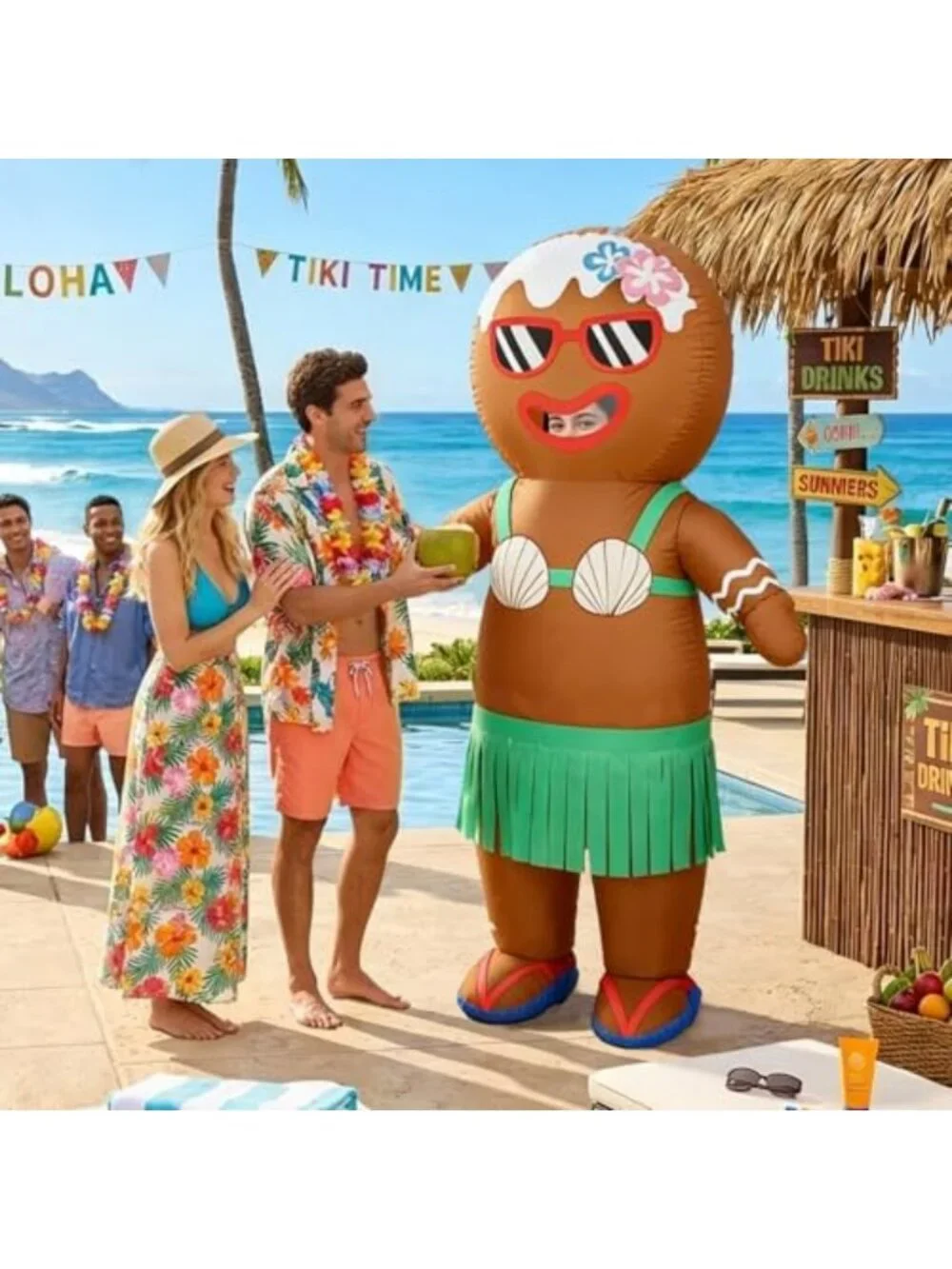 Funny Inflatable Gingerbread Man Costume for Adults - Tropical Christmas Hula